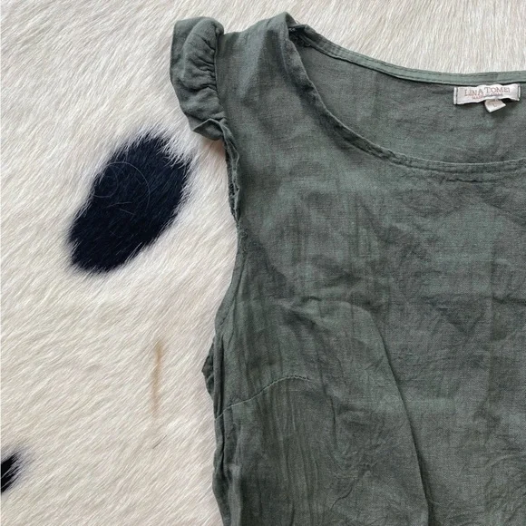 Lina Tomei linen dress olive green - Picture 4 of 10